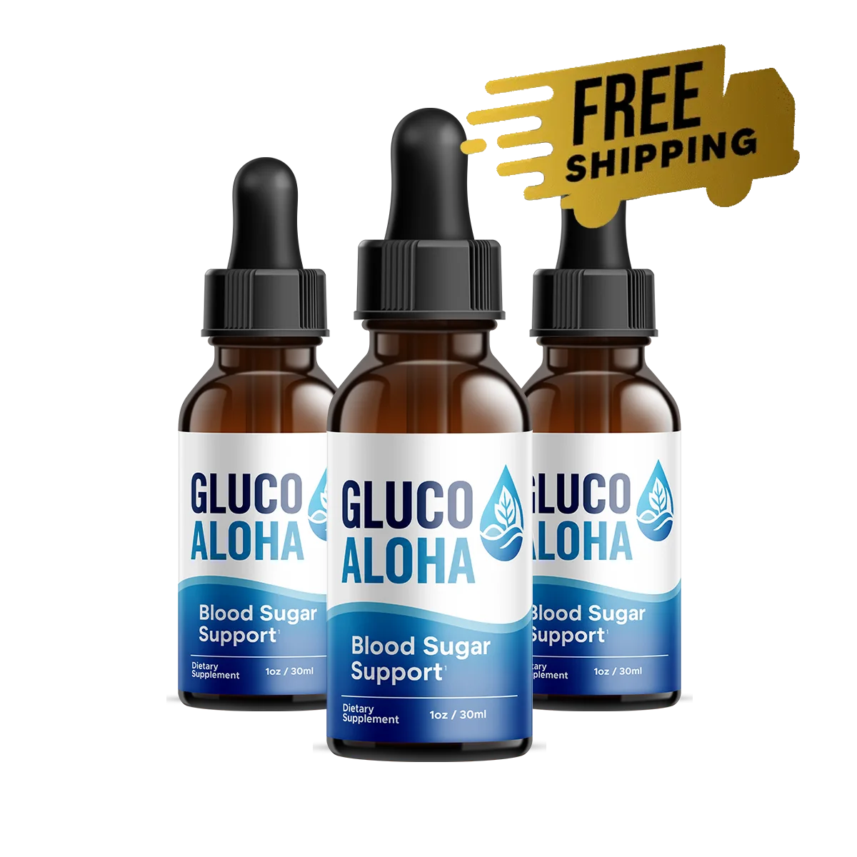 GlucoAloha liquid drops: 30 servings per bottle, made in an FDA-registered facility